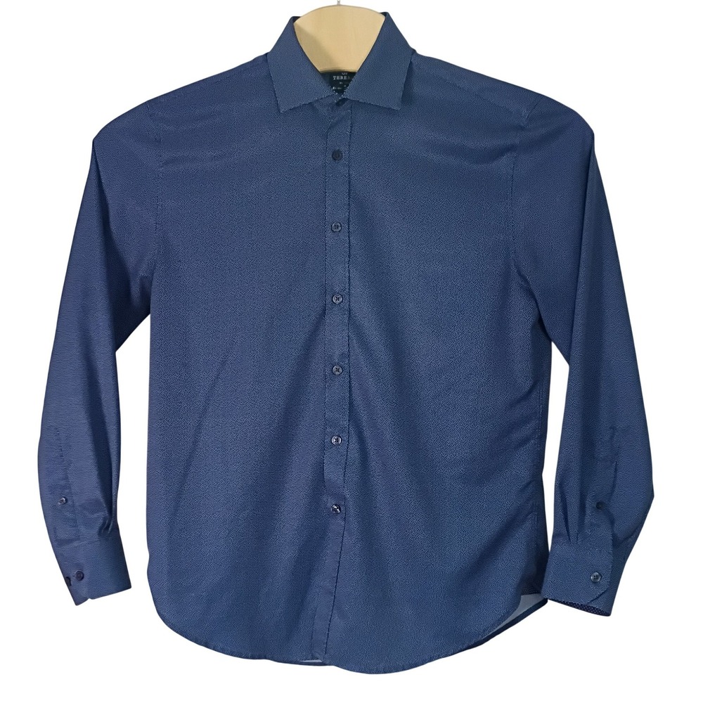 Society of Threads Mens Slim Fit Shirt Blue Micro Dot‎ 4-Way Stretch M 15-33